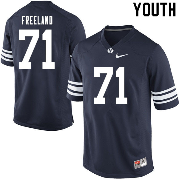 Youth #71 Blake Freeland BYU Cougars College Football Jerseys Sale-Navy